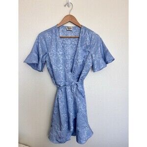 Show Me Your Mumu Floral Jacquard Satin Evelyn Mini Wrap Ruffle Dress Romance S